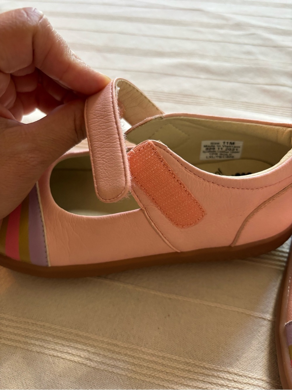 Girls Pink Mary Jane Shoes with Rainbow and Cloud Accent - Picture 4 of 6